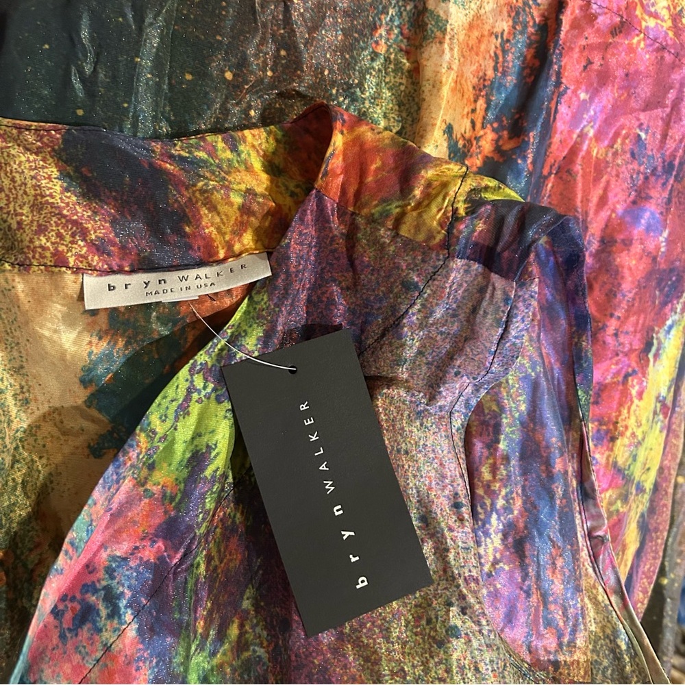 Bryn Walker Zen Taffeta Nebulosa Abstract Print Asymmetrical Hem Wrap Tunic - Picture 16 of 16